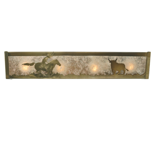 Meyda Lighting Cowboy & Steer 24" 4-Light Antique Copper Vanity Light With Silver Mica Shade Glass