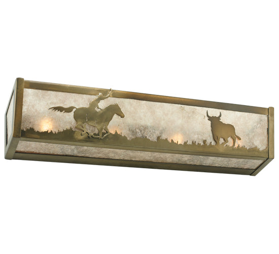 Meyda Lighting Cowboy & Steer 24" 4-Light Antique Copper Vanity Light With Silver Mica Shade Glass