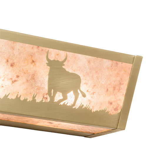 Meyda Lighting Cowboy & Steer 24" 4-Light Natural Brass Vanity Light With Silver Mica Shade Glass