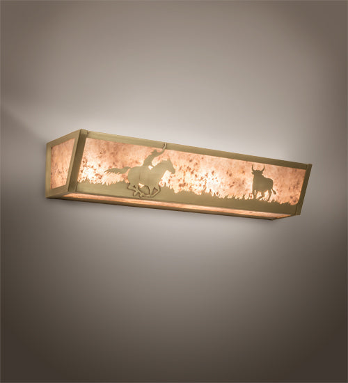 Meyda Lighting Cowboy & Steer 24" 4-Light Natural Brass Vanity Light With Silver Mica Shade Glass