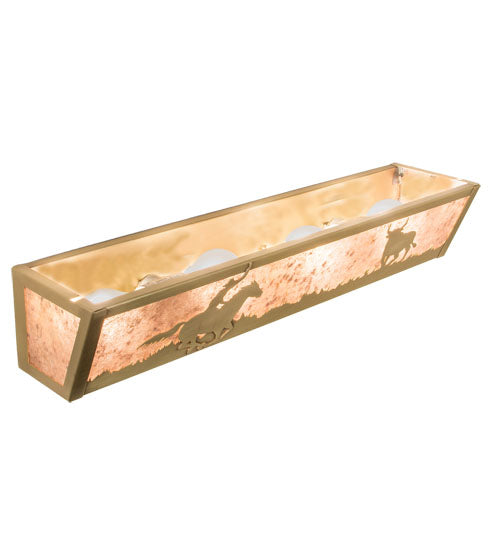 Meyda Lighting Cowboy & Steer 24" 4-Light Natural Brass Vanity Light With Silver Mica Shade Glass
