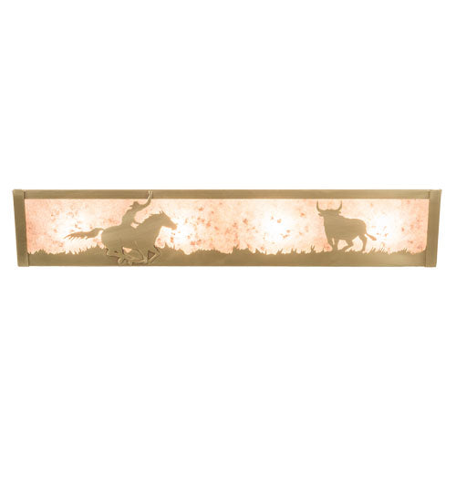 Meyda Lighting Cowboy & Steer 24" 4-Light Natural Brass Vanity Light With Silver Mica Shade Glass