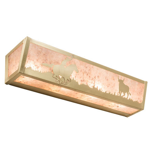Meyda Lighting Cowboy & Steer 24" 4-Light Natural Brass Vanity Light With Silver Mica Shade Glass