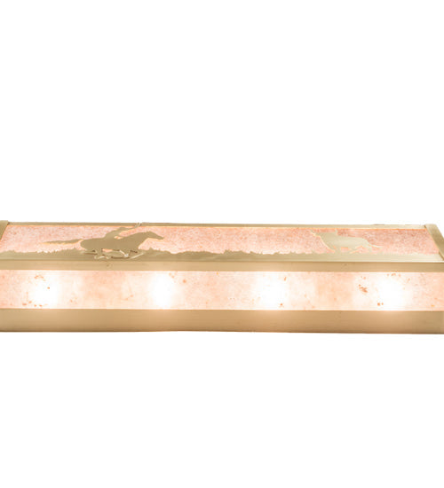 Meyda Lighting Cowboy & Steer 24" 4-Light Natural Brass Vanity Light With Silver Mica Shade Glass