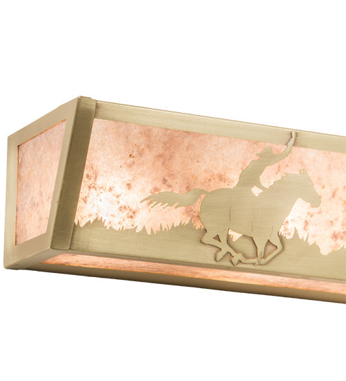 Meyda Lighting Cowboy & Steer 24" 4-Light Natural Brass Vanity Light With Silver Mica Shade Glass