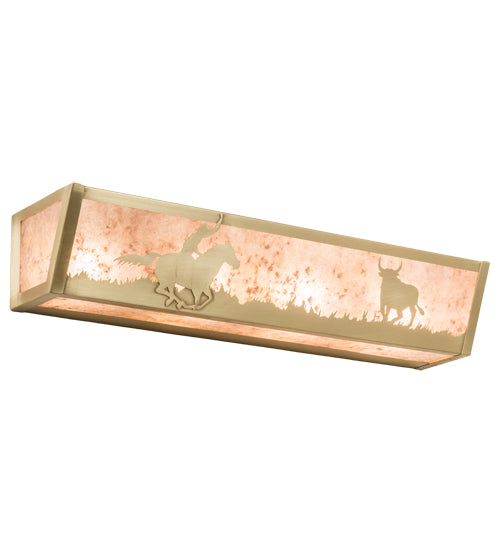 Meyda Lighting Cowboy & Steer 24" 4-Light Natural Brass Vanity Light With Silver Mica Shade Glass