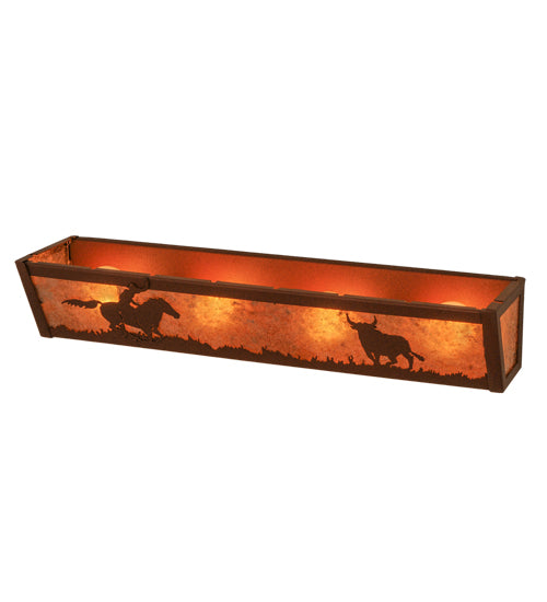 Meyda Lighting Cowboy & Steer 24" 4-Light Rust Vanity Light With Silver Mica Shade Glass