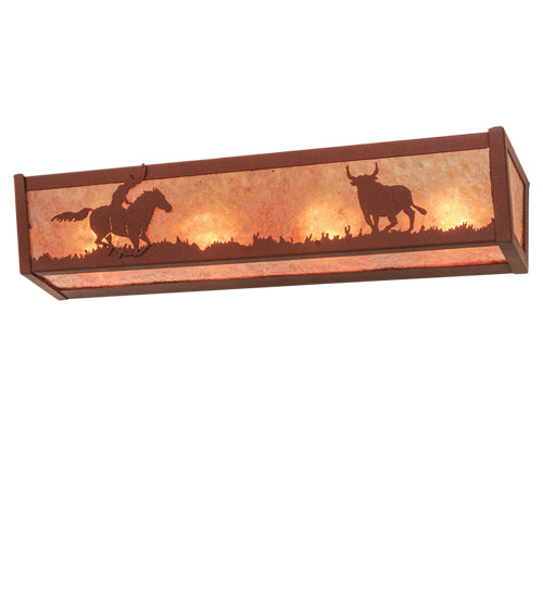 Meyda Lighting Cowboy & Steer 24" 4-Light Rust Vanity Light With Silver Mica Shade Glass