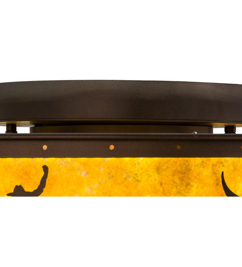 Meyda Lighting Cowboy & Steer 36" Mahogany Bronze Chandelier With Amber Mica Shade Glass