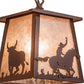 Meyda Lighting Cowboy & Steer 37" 3-Light Rust Island Pendant Light With Silver Mica Shade Glass