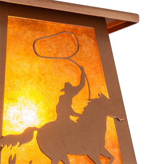 Meyda Lighting Cowboy & Steer 7" Metallic Bronze Pendant Light With Amber Mica Shade Glass