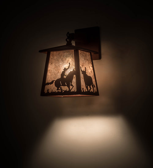 Meyda Lighting Cowboy & Steer 7" Rust Hanging Wall Sconce With Silver Mica Shade Glass