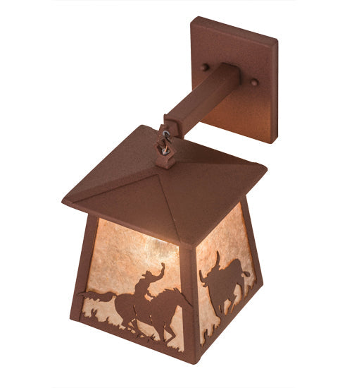 Meyda Lighting Cowboy & Steer 7" Rust Hanging Wall Sconce With Silver Mica Shade Glass