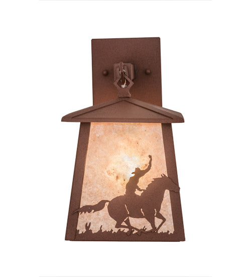 Meyda Lighting Cowboy & Steer 7" Rust Hanging Wall Sconce With Silver Mica Shade Glass