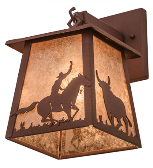 Meyda Lighting Cowboy & Steer 7" Rust Hanging Wall Sconce With Silver Mica Shade Glass