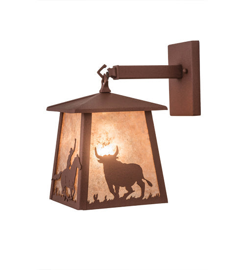 Meyda Lighting Cowboy & Steer 7" Rust Hanging Wall Sconce With Silver Mica Shade Glass