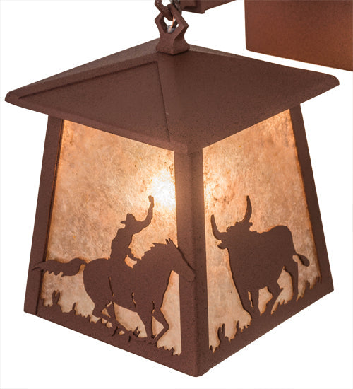 Meyda Lighting Cowboy & Steer 7" Rust Hanging Wall Sconce With Silver Mica Shade Glass