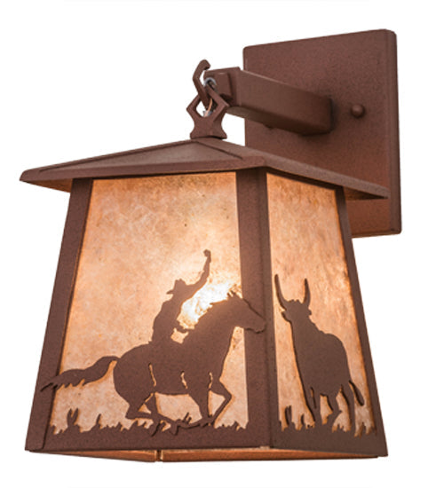 Meyda Lighting Cowboy & Steer 7" Rust Hanging Wall Sconce With Silver Mica Shade Glass