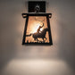 Meyda Lighting Cowboy & Steer 7" Textured Black Hanging Wall Sconce With Silver Mica Shade Glass