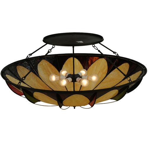 Meyda Lighting Cowette 42" 6-Light Timeless Bronze Semi-flush Mount Ceiling Light With Multi-Colored Shade Glass