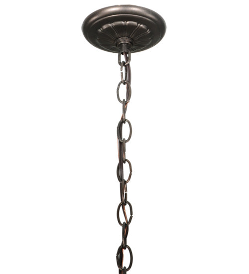 Meyda Lighting Cowette 43" 3-Light Mahogany Bronze Inverted Pendant Light With Multi-Colored Shade Glass
