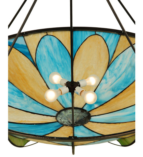 Meyda Lighting Cowette 43" 3-Light Mahogany Bronze Inverted Pendant Light With Multi-Colored Shade Glass