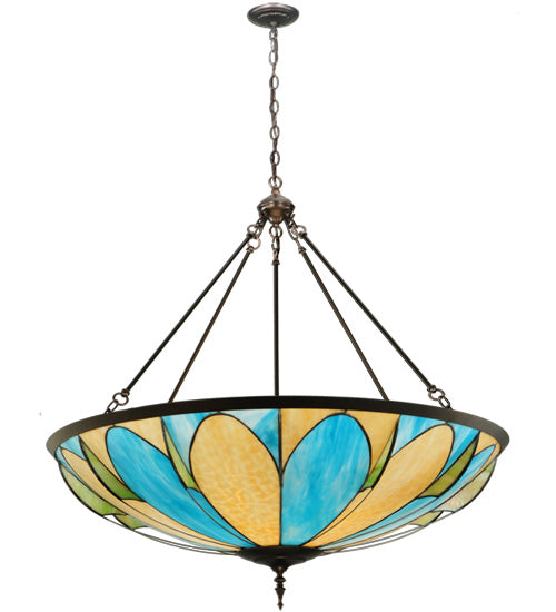 Meyda Lighting Cowette 43" 3-Light Mahogany Bronze Inverted Pendant Light With Multi-Colored Shade Glass