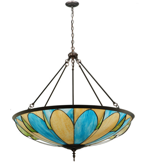 Meyda Lighting Cowette 43" 3-Light Mahogany Bronze Inverted Pendant Light With Multi-Colored Shade Glass