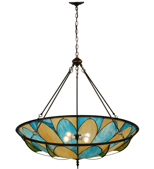 Meyda Lighting Cowette 43" 3-Light Mahogany Bronze Inverted Pendant Light With Multi-Colored Shade Glass