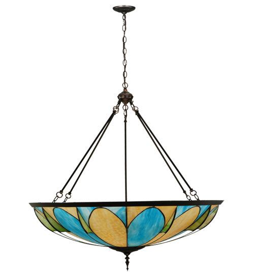 Meyda Lighting Cowette 43" 3-Light Mahogany Bronze Inverted Pendant Light With Multi-Colored Shade Glass
