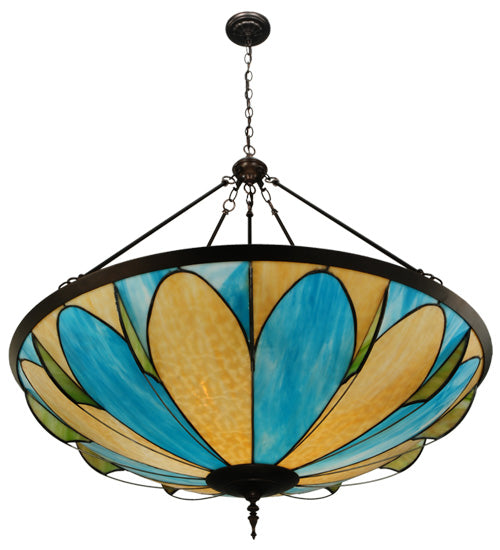 Meyda Lighting Cowette 43" 3-Light Mahogany Bronze Inverted Pendant Light With Multi-Colored Shade Glass