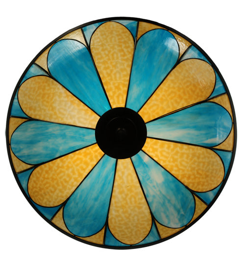 Meyda Lighting Cowette 43" 3-Light Mahogany Bronze Inverted Pendant Light With Multi-Colored Shade Glass