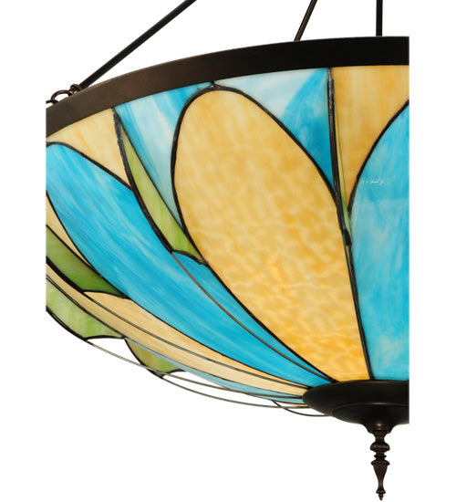 Meyda Lighting Cowette 43" 3-Light Mahogany Bronze Inverted Pendant Light With Multi-Colored Shade Glass