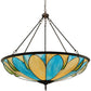 Meyda Lighting Cowette 43" 3-Light Mahogany Bronze Inverted Pendant Light With Multi-Colored Shade Glass