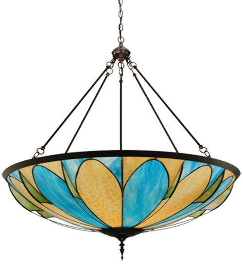Meyda Lighting Cowette 43" 3-Light Mahogany Bronze Inverted Pendant Light With Multi-Colored Shade Glass