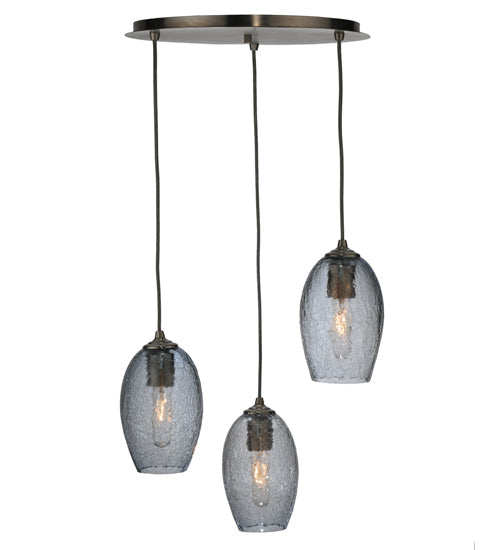 Meyda Lighting Crackle Orb 20" 3-Light Brushed Nickel Cascading Pendant Light With Clear Crackle & Sapphire Tint Shade Glass