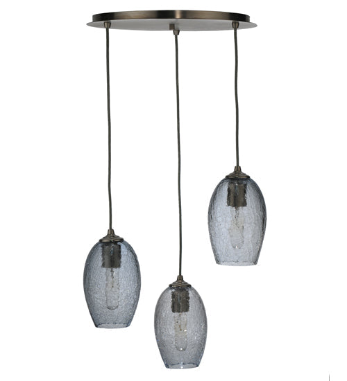 Meyda Lighting Crackle Orb 20" 3-Light Brushed Nickel Cascading Pendant Light With Clear Crackle & Sapphire Tint Shade Glass