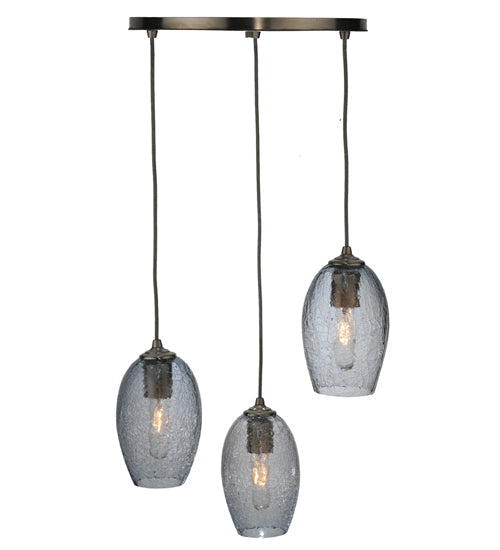 Meyda Lighting Crackle Orb 20" 3-Light Brushed Nickel Cascading Pendant Light With Clear Crackle & Sapphire Tint Shade Glass