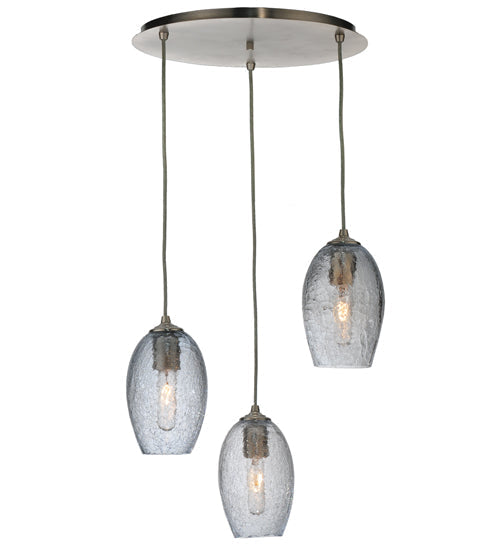 Meyda Lighting Crackle Orb 20" 3-Light Brushed Nickel Cascading Pendant Light With Clear Crackle & Sapphire Tint Shade Glass