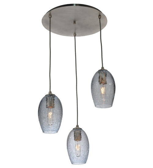 Meyda Lighting Crackle Orb 20" 3-Light Brushed Nickel Cascading Pendant Light With Clear Crackle & Sapphire Tint Shade Glass