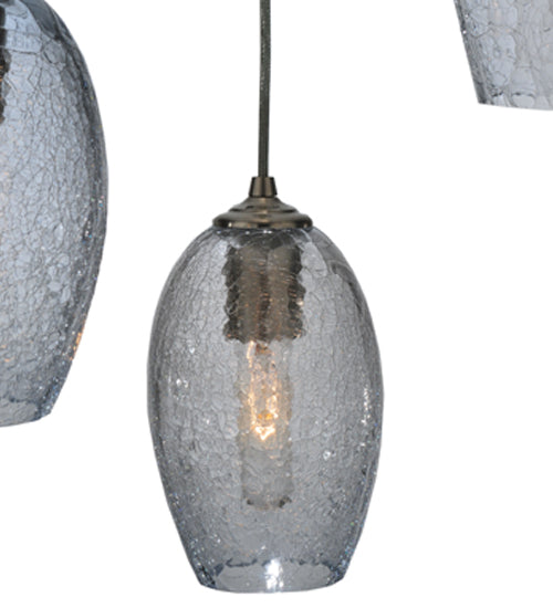 Meyda Lighting Crackle Orb 20" 3-Light Brushed Nickel Cascading Pendant Light With Clear Crackle & Sapphire Tint Shade Glass