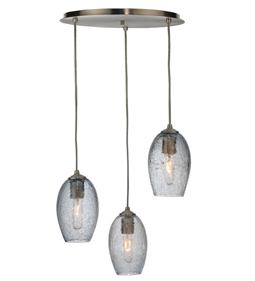 Meyda Lighting Crackle Orb 20" 3-Light Brushed Nickel Cascading Pendant Light With Clear Crackle & Sapphire Tint Shade Glass