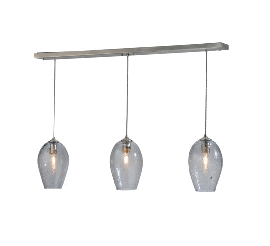 Meyda Lighting Crackle Orb 44" 3-Light Brushed Nickel Island Pendant Light With Clear Crackle & Sapphire Tint Shade Glass