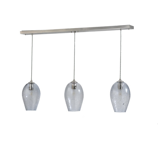 Meyda Lighting Crackle Orb 44" 3-Light Brushed Nickel Island Pendant Light With Clear Crackle & Sapphire Tint Shade Glass