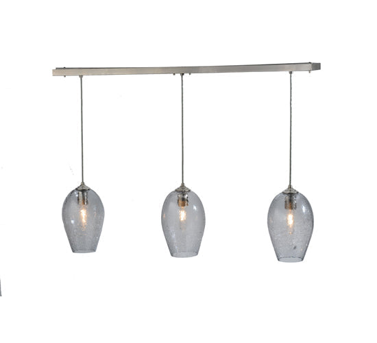 Meyda Lighting Crackle Orb 44" 3-Light Brushed Nickel Island Pendant Light With Clear Crackle & Sapphire Tint Shade Glass