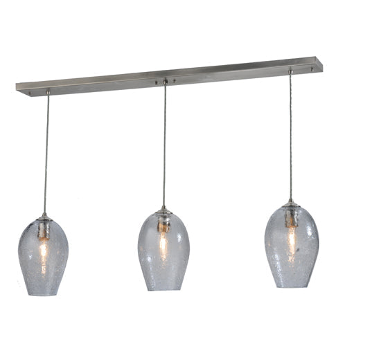 Meyda Lighting Crackle Orb 44" 3-Light Brushed Nickel Island Pendant Light With Clear Crackle & Sapphire Tint Shade Glass