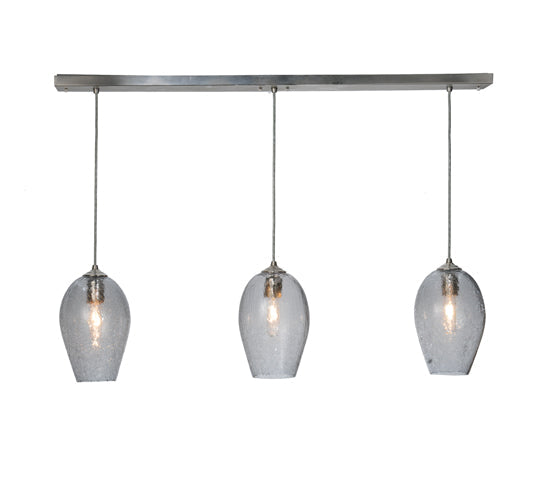 Meyda Lighting Crackle Orb 44" 3-Light Brushed Nickel Island Pendant Light With Clear Crackle & Sapphire Tint Shade Glass