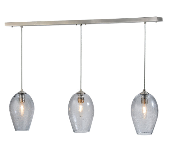 Meyda Lighting Crackle Orb 44" 3-Light Brushed Nickel Island Pendant Light With Clear Crackle & Sapphire Tint Shade Glass
