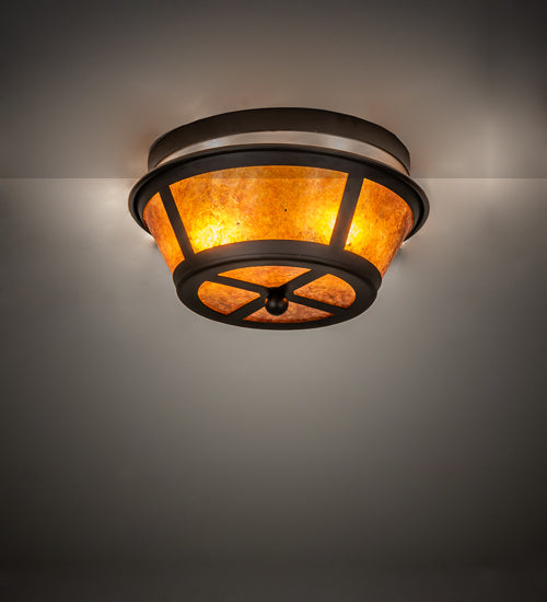 Meyda Lighting Craftsman 13" 2-Light Oil Rubbed Bronze Prime Flush Mount Light With Amber Mica Shade Glass