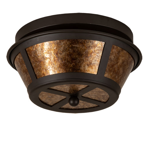 Meyda Lighting Craftsman 13" 2-Light Oil Rubbed Bronze Prime Flush Mount Light With Amber Mica Shade Glass